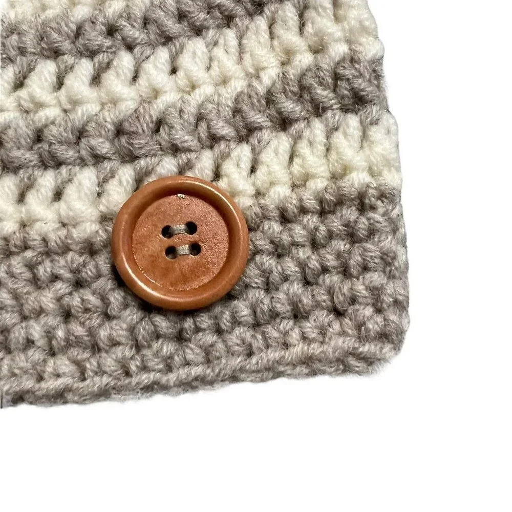 Handmade Newborn Grey Striped Crochet Hat